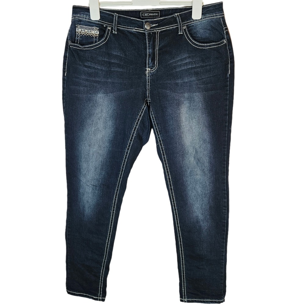 Cato Premium Embellished Skinny Jeans Women's 16W Embroidered Rhinestone Bling